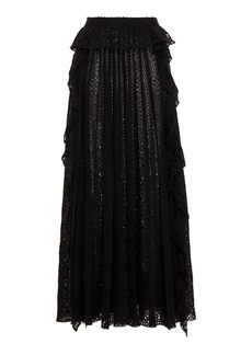 Chloé - Knit Lace Linen-Blend Maxi Skirt - Black - M - Moda Operandi