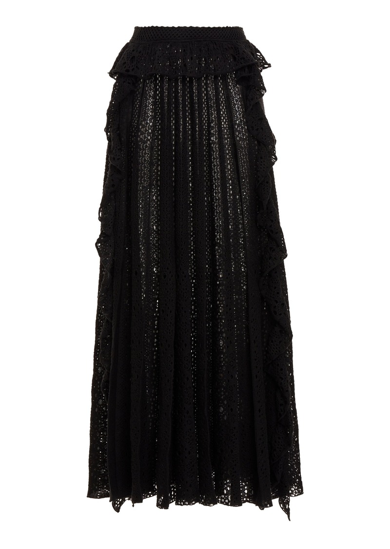 Chloé - Knit Lace Linen-Blend Maxi Skirt - Black - XS - Moda Operandi