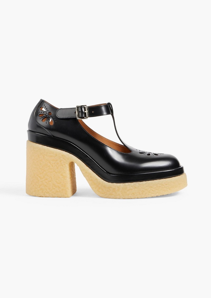 Chloé - Kurtys laser-cut glossed-leather Mary Jane platform pumps - Black - EU 40