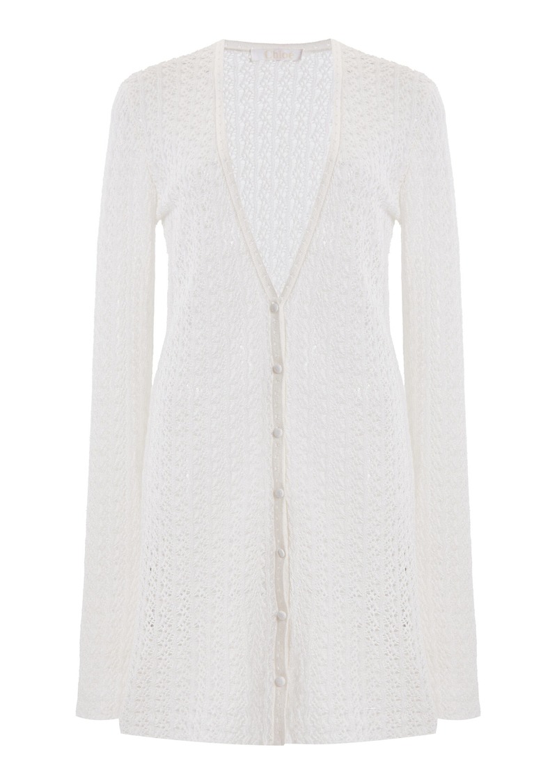 Chloé - Lace-Knit Silk-Linen Cardigan - White - M - Moda Operandi