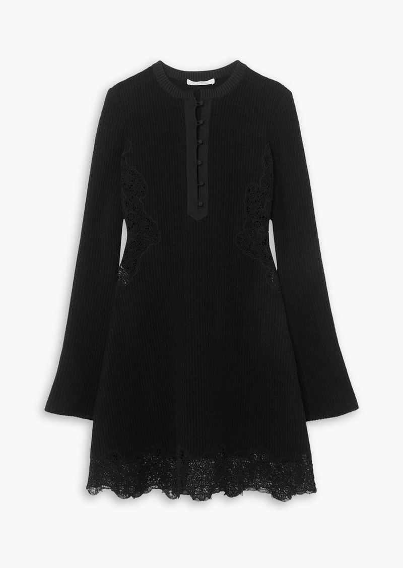 Chloé - Lace-trimmed ribbed wool dress - Black - FR 38