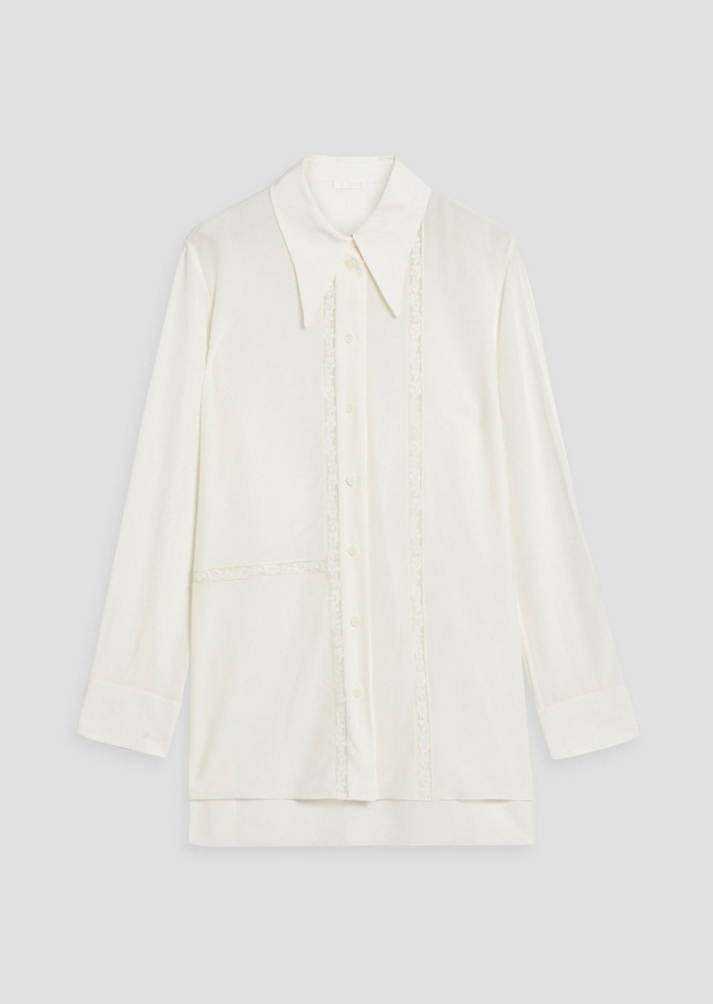 Chloé - Lace-trimmed silk crepe de chine shirt - White - FR 40