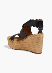 Chloé - Lauren scalloped leather espadrille wedge sandals - Black - EU 38