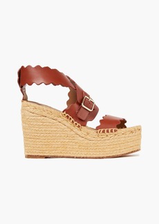 Chloé - Lauren scalloped leather wedge sandals - Brown - EU 41