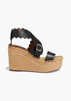 Chloé - Lauren scalloped leather espadrille wedge sandals - Black - EU 40