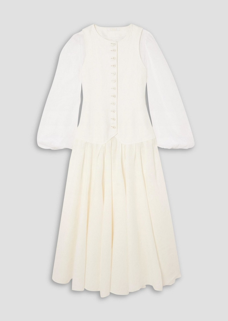 Chloé - Linen-gauze and twill midi dress - White - FR 34