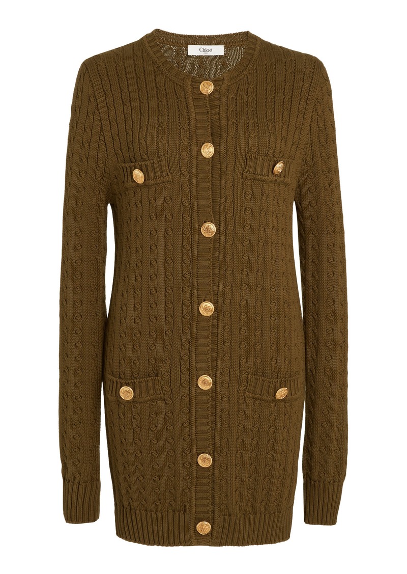 Chloé - Longline Cable-Knit Cotton Cardigan - Green - M - Moda Operandi