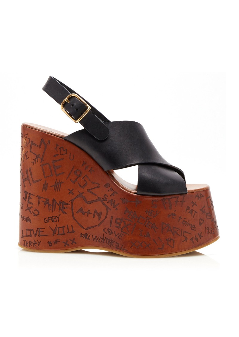 Chloé - Maxime Carved Leather Wedge Sandals - Black - IT 40 - Moda Operandi