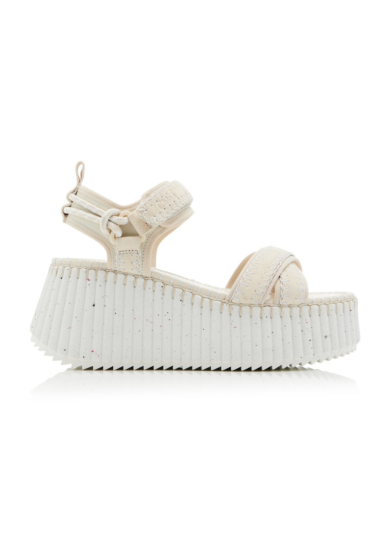 Chloé - Nama Suede Platform Sandals - White - IT 39 - Moda Operandi