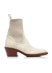 Chloé - Nellie Knit-Trimmed Leather Western Boots - Ivory - IT 41 - Moda Operandi