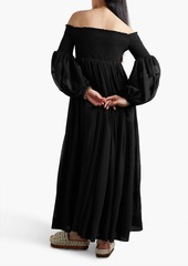 Chloé - Off-the-shoulder shirred wool-crepe maxi dress - Black - FR 34