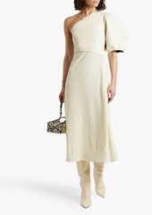 Chloé - One-sleeve leather and ribbed wool midi dress - White - FR 36