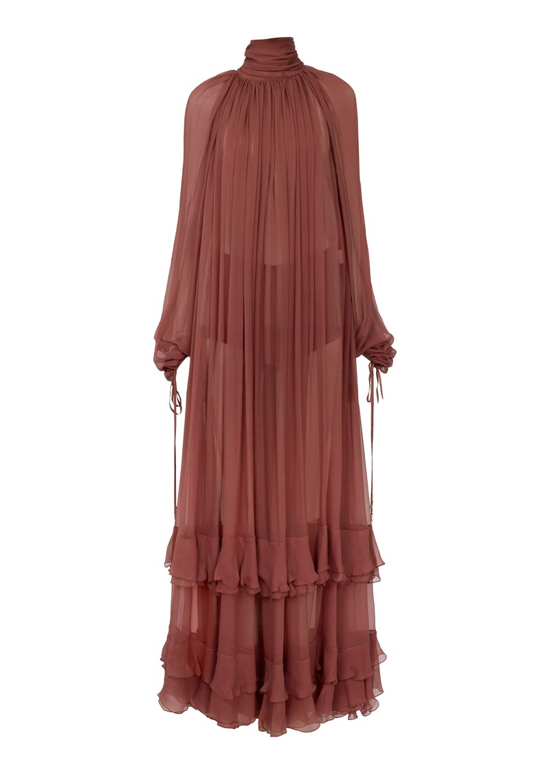 Chloé - Oversized Gathered Silk Maxi Dress - Pink - FR 38 - Moda Operandi