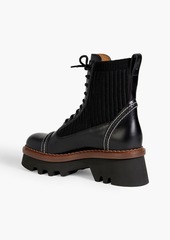 Chloé - Owena ribbed-knit and leather platform ankle boots - Black - EU 40