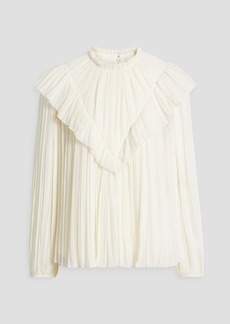 Chloé - Pleated ruffled wool-gauze blouse - White - FR 34