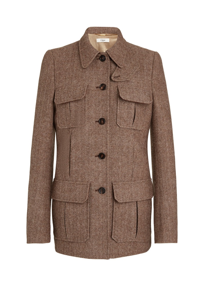 Chloé - Pocket-Detailed Herringbone Wool Jacket - Brown - FR 44 - Moda Operandi