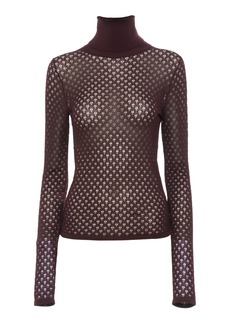 Chloé - Pointelle-Knit Turtleneck Sweater - Burgundy - S - Moda Operandi