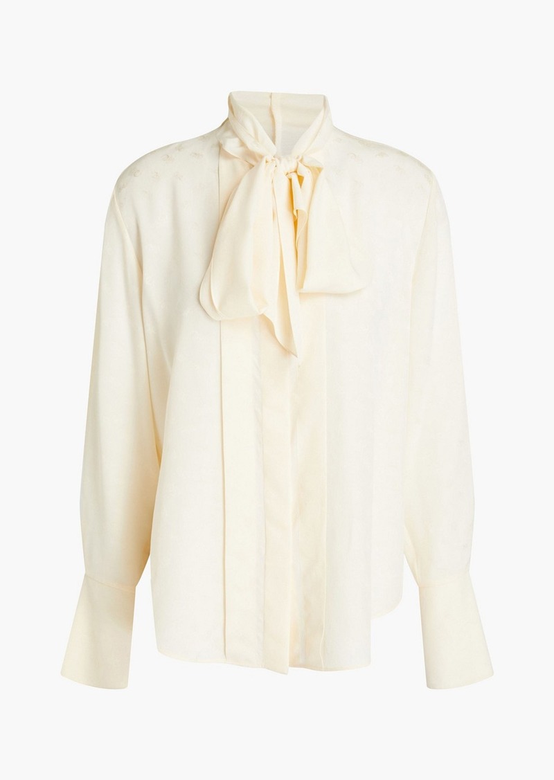 Chloé - Pussy-bow silk-satin jacquard shirt - White - FR 42