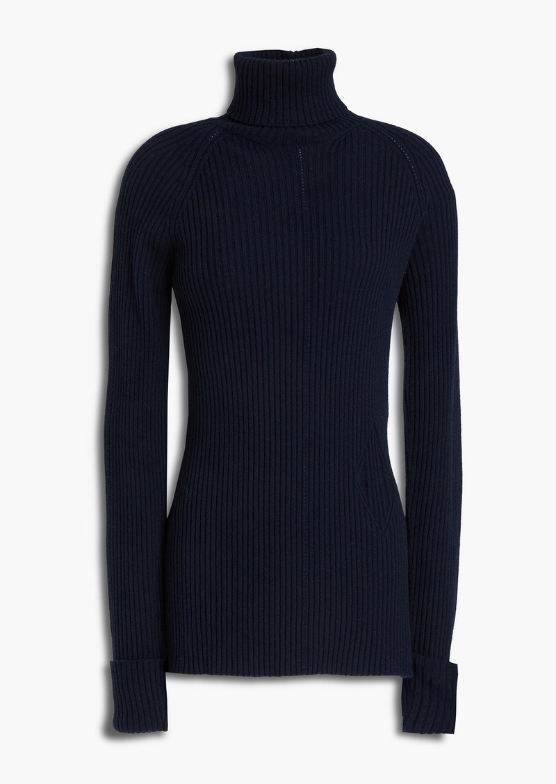 Chloé - Ribbed wool and cashmere-blend turtleneck sweater - Blue - XS