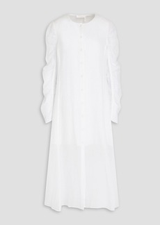 Chloé - Ruched slub woven midi shirt dress - White - FR 36