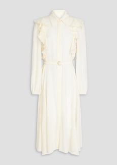 Chloé - Ruffle-trimmed silk crepe de chine midi shirt dress - White - FR 42