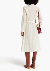 Chloé - Ruffle-trimmed silk crepe de chine midi shirt dress - White - FR 46