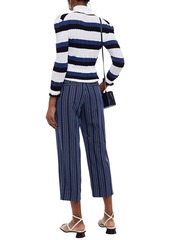 Chloé - Ruffle-trimmed striped crochet-knit cotton-blend sweater - White - XL