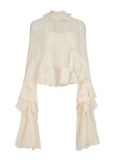 Chloé - Ruffled Organic Silk Crop Top - White - FR 42 - Moda Operandi