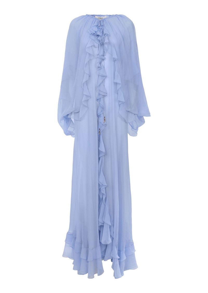 Chloé - Ruffled Organic Silk Maxi Dress - Blue - FR 40 - Moda Operandi