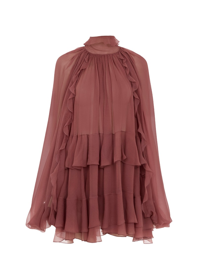 Chloé - Ruffled Organic Silk Mini Dress - Pink - FR 34 - Moda Operandi