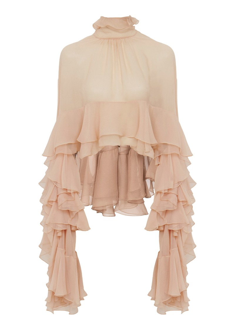 Chloé - Ruffled Organic Silk Top - Neutral - FR 38 - Moda Operandi