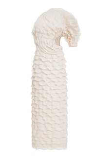 Chloé - Ruffled Silk Midi Dress - White - XS - Moda Operandi