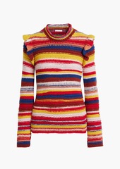 Chloé - Ruffled striped cashmere-blend sweater - Brown - XS