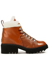 Chloé - Bella shearling-lined smooth and lizard-effect leather ankle boots - Brown - EU 35