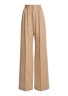Chloé - Shirred High-Rise Wool Gabardine Wide-Leg Pants - Neutral - FR 34 - Moda Operandi