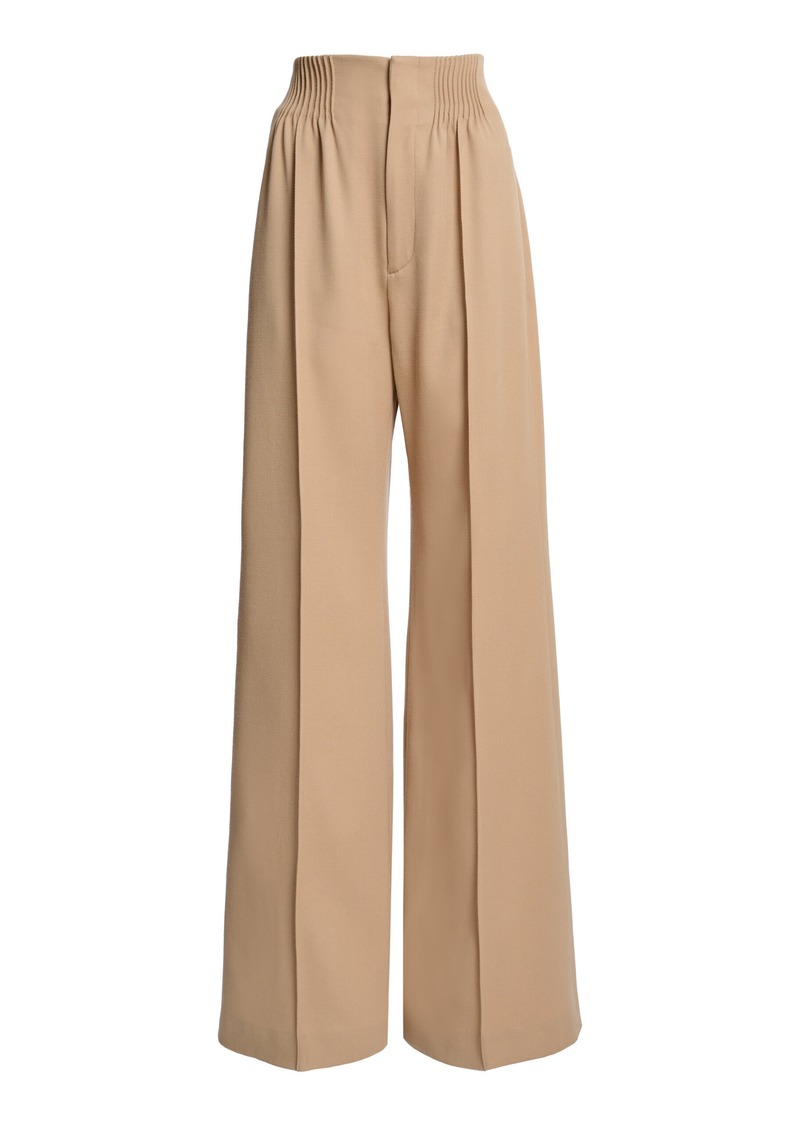 Chloé - Shirred High-Rise Wool Gabardine Wide-Leg Pants - Neutral - FR 34 - Moda Operandi