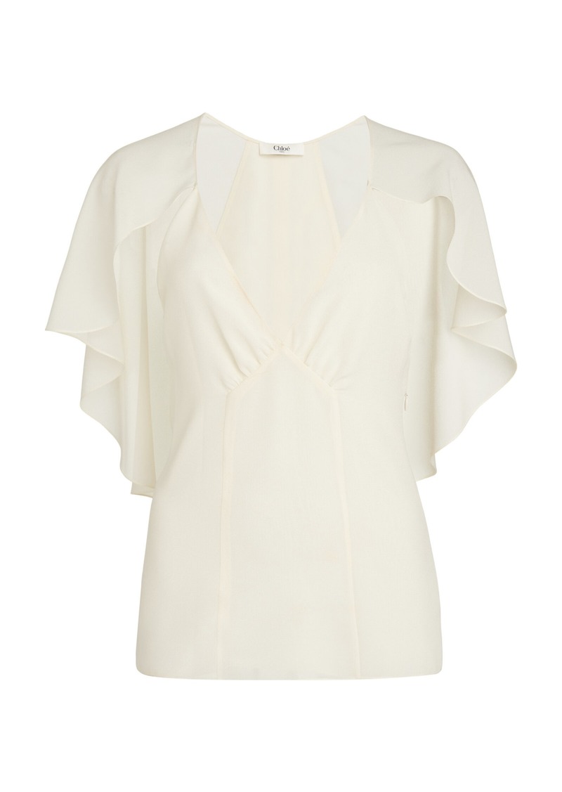 Chloé - Silk-Georgette Cape Top - White - FR 38 - Moda Operandi