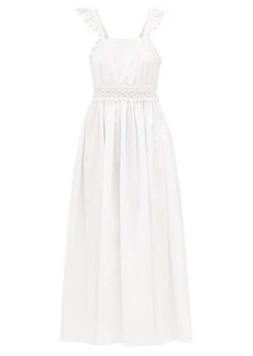 Chloé - Smocked Cotton-poplin Midi Dress - Womens - White