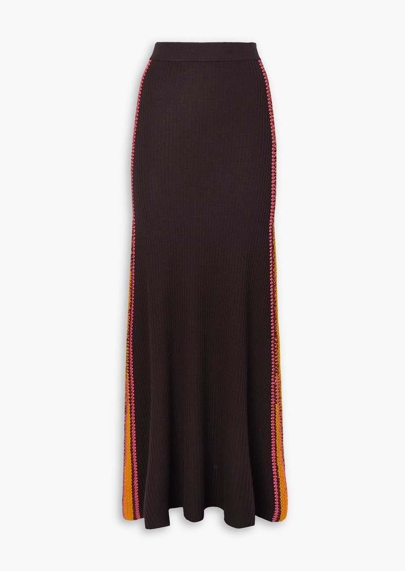 Chloé - Crochet-trimmed ribbed wool maxi skirt - Brown - XS