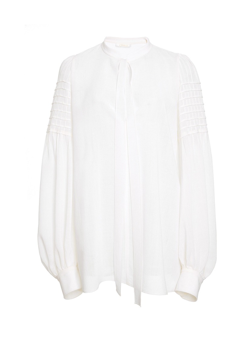 Chloé - Tie-Front Wool Shirt - White - FR 38 - Moda Operandi