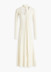 Chloé - Tie-neck ribbed wool and silk-blend midi dress - White - XS
