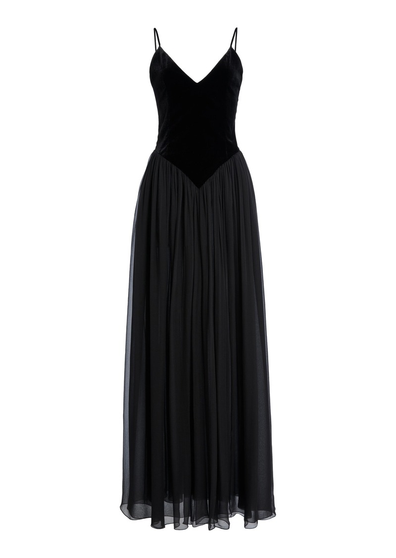 Chloé - Velvet Silk-Blend Maxi Dress - Black - FR 42 - Moda Operandi