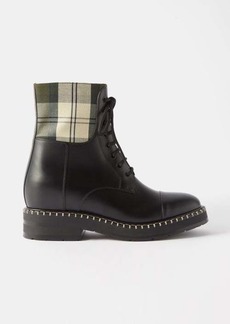 Chloé - X Barbour Tartan-panel Leather Ankle Boots - Womens - Black
