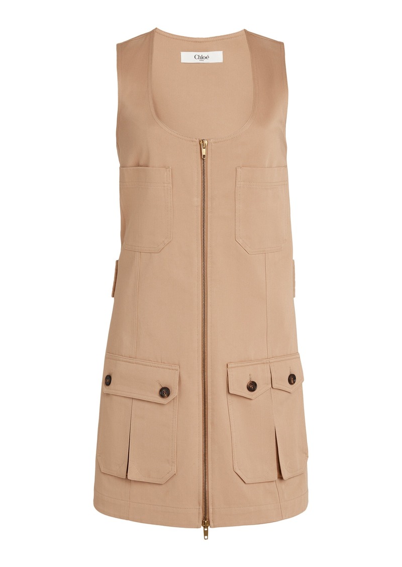 Chloé - Zipped Utility Cotton Mini Dress - Brown - FR 36 - Moda Operandi