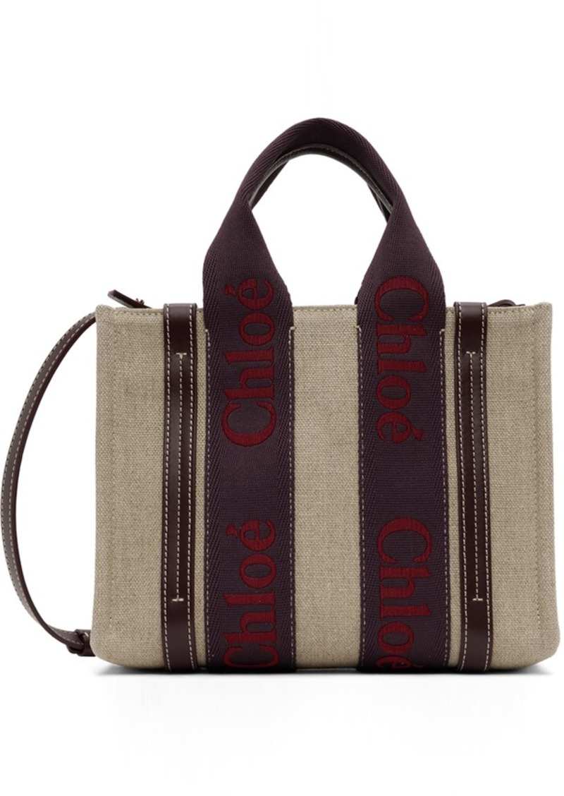 Chloé Beige & Burgundy Small Woody Tote