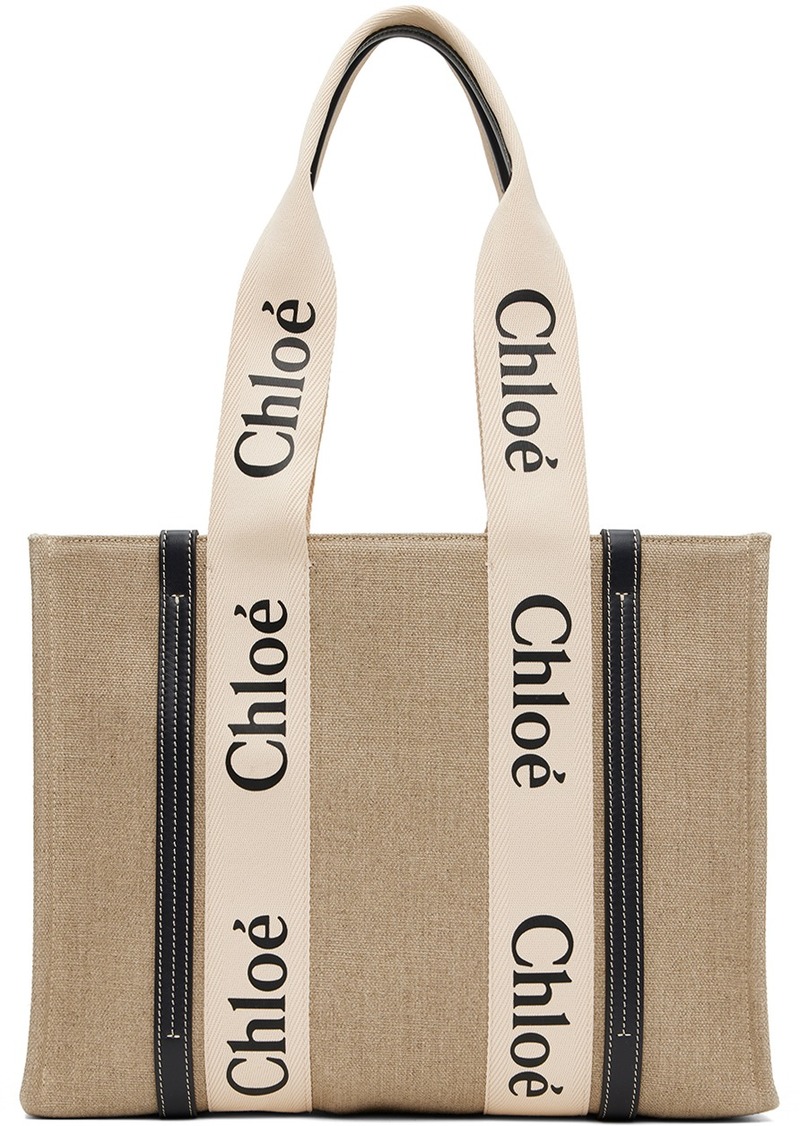 Chloé Beige & Navy Medium Woody Tote