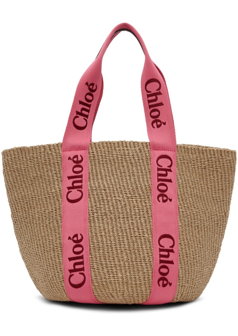 Chloé Beige & Red Mifuko Edition Large Woody Tote