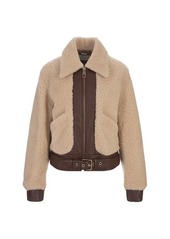 CHLOÉ Beige and Leather and Shearling Bomber Jacket
