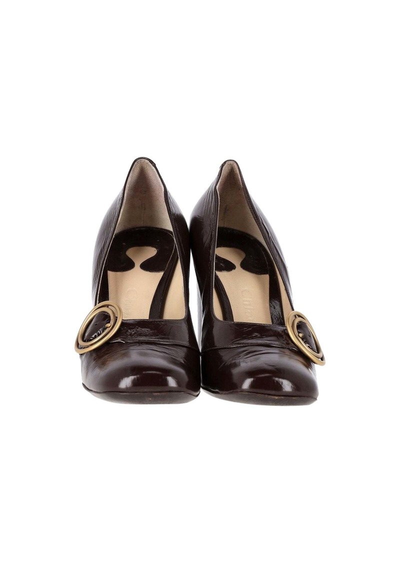 Chloé Buckle Detail Pumps in Brown Leather