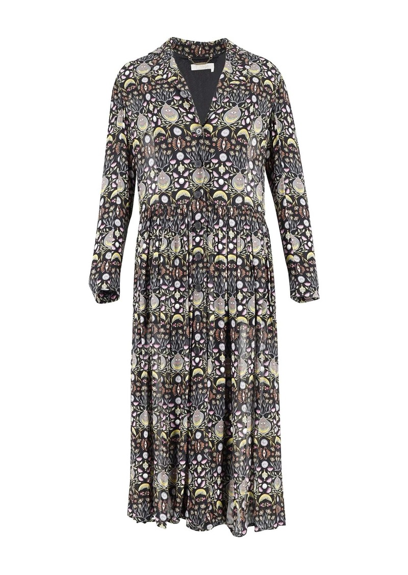 Chloé Button-Front Printed Georgette Dress in Multicolor Viscose